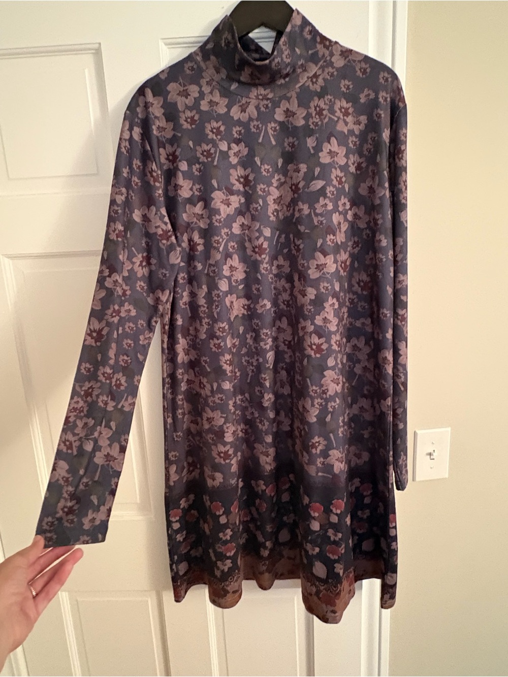 Floral Turtleneck Long-Sleeve Cotton Dress